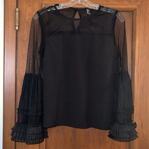 NEW Forever 21 Black Organza Ruffle Bell Sleeves Blouse